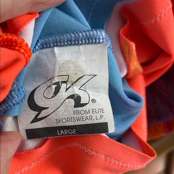 GK Elite Shimmering Orange, Silver and blue Leotard girls size large - Picture 7 of 7